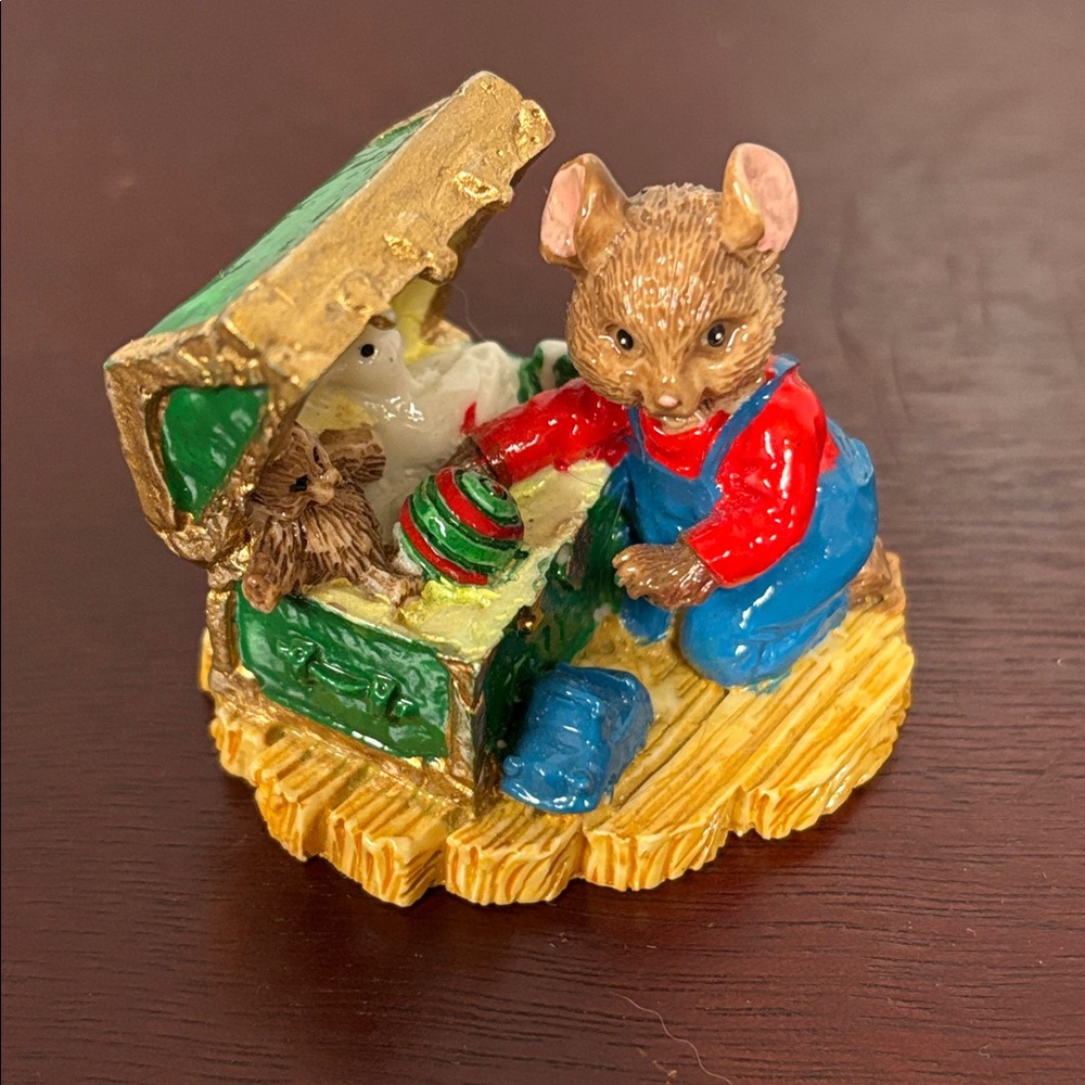 Vintage Enesco Christmas Mouse with toy chest figure
